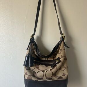Coach, tassel, canvas and leather shoulder bag in beautiful condition